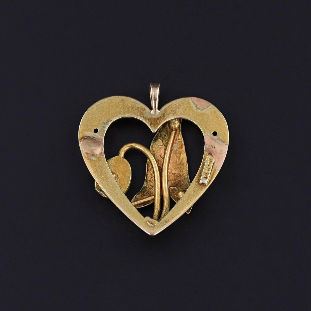 Antique Enamel Heart Conversion Pendant of 14k Gold - Trademark Antiques