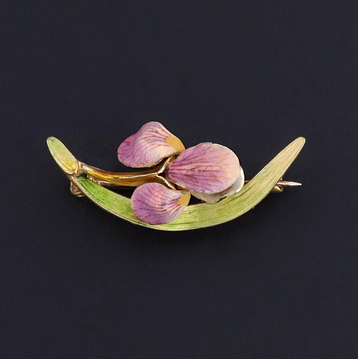 Antique Enamel Iris Brooch of 14k Gold - Trademark Antiques