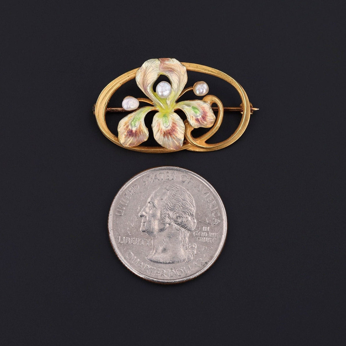 Antique Enamel Iris Flower Brooch of 14k Gold - Trademark Antiques
