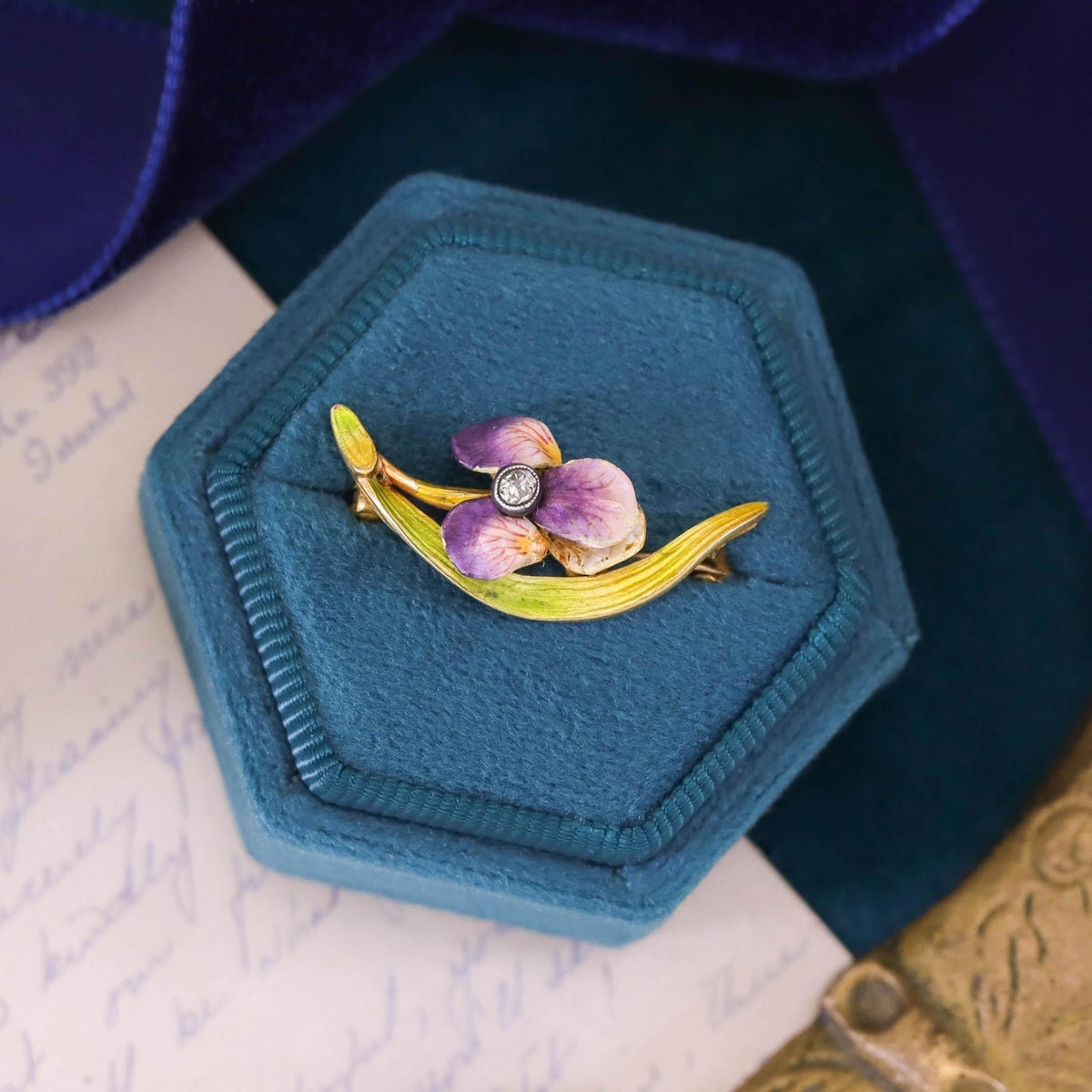 Antique Enamel Iris Pin of 14k Gold - Trademark Antiques