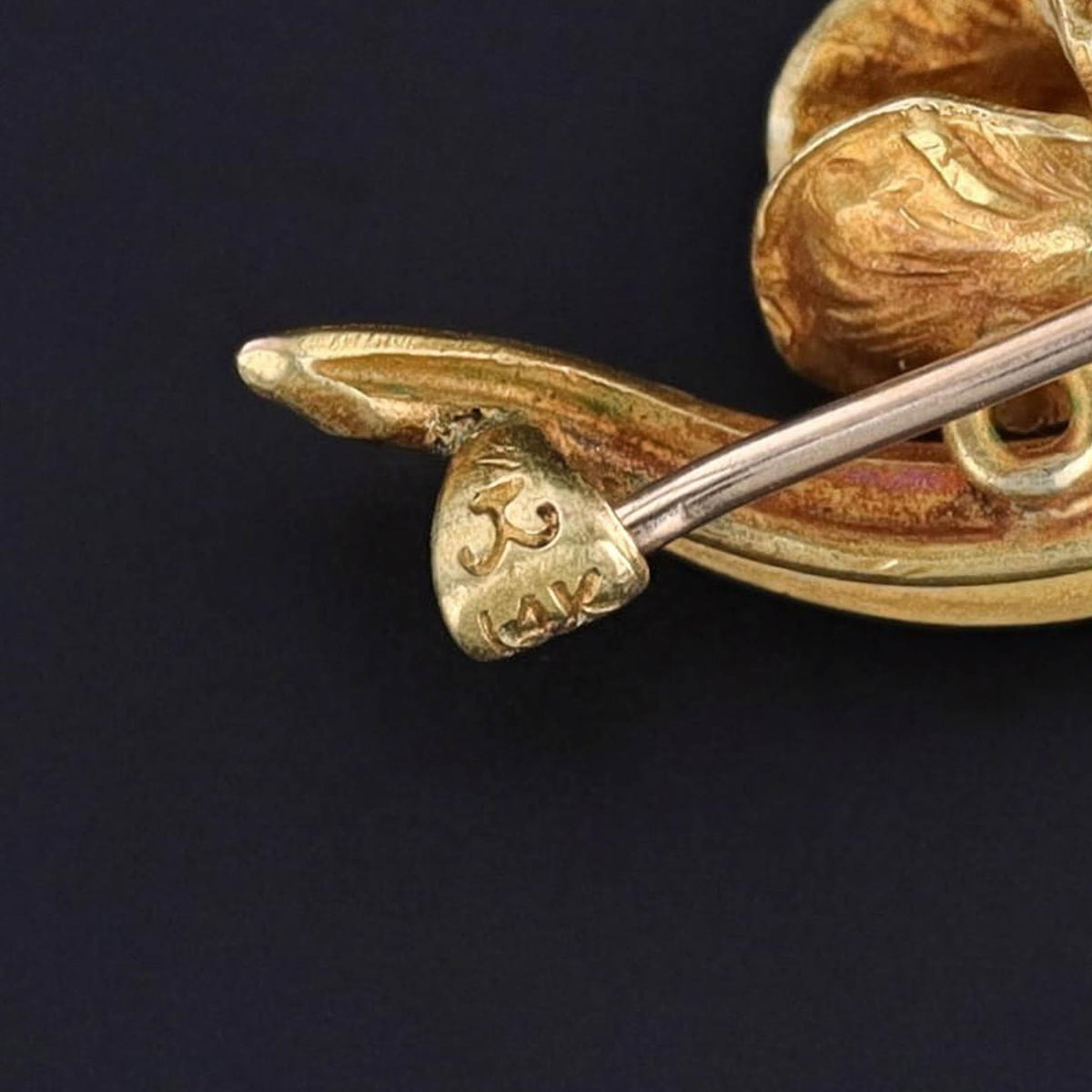 Antique Enamel Iris Pin of 14k Gold - Trademark Antiques