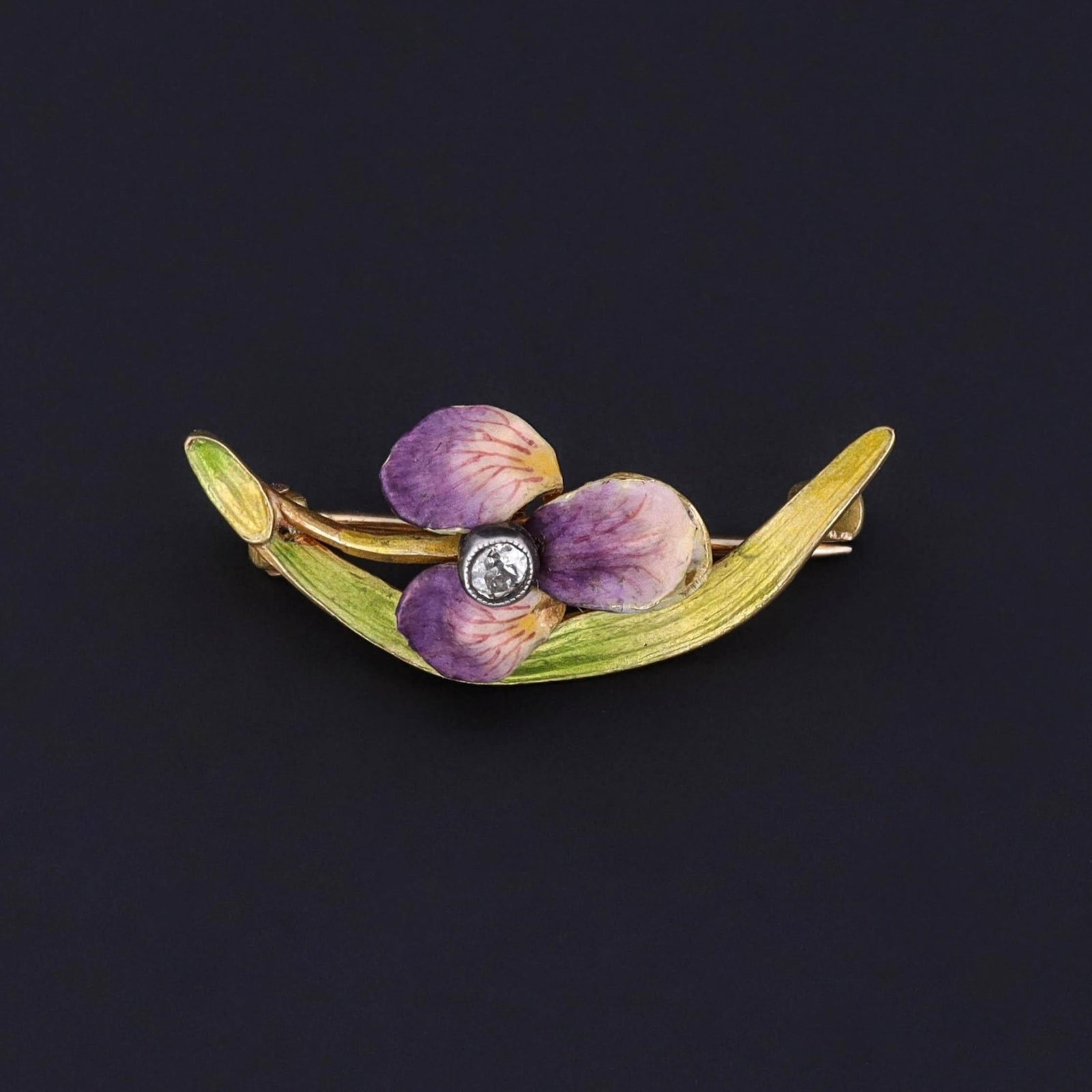 Antique Enamel Iris Pin of 14k Gold - Trademark Antiques