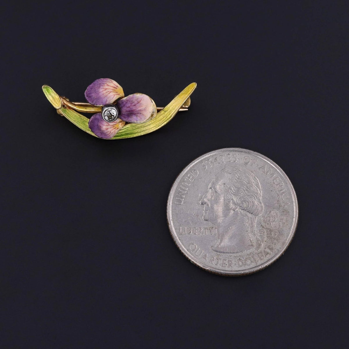 Antique Enamel Iris Pin of 14k Gold - Trademark Antiques