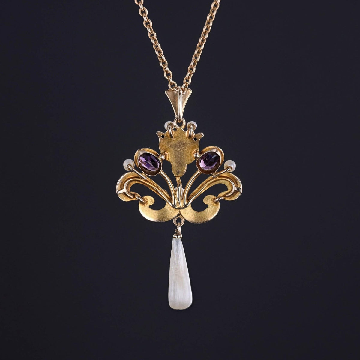 Antique Enamel Lavalier Necklace of 10k and 15ct Gold - Trademark Antiques