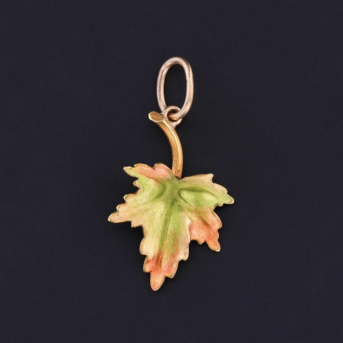 Antique Enamel Leaf Charm of 14k Gold - Trademark Antiques