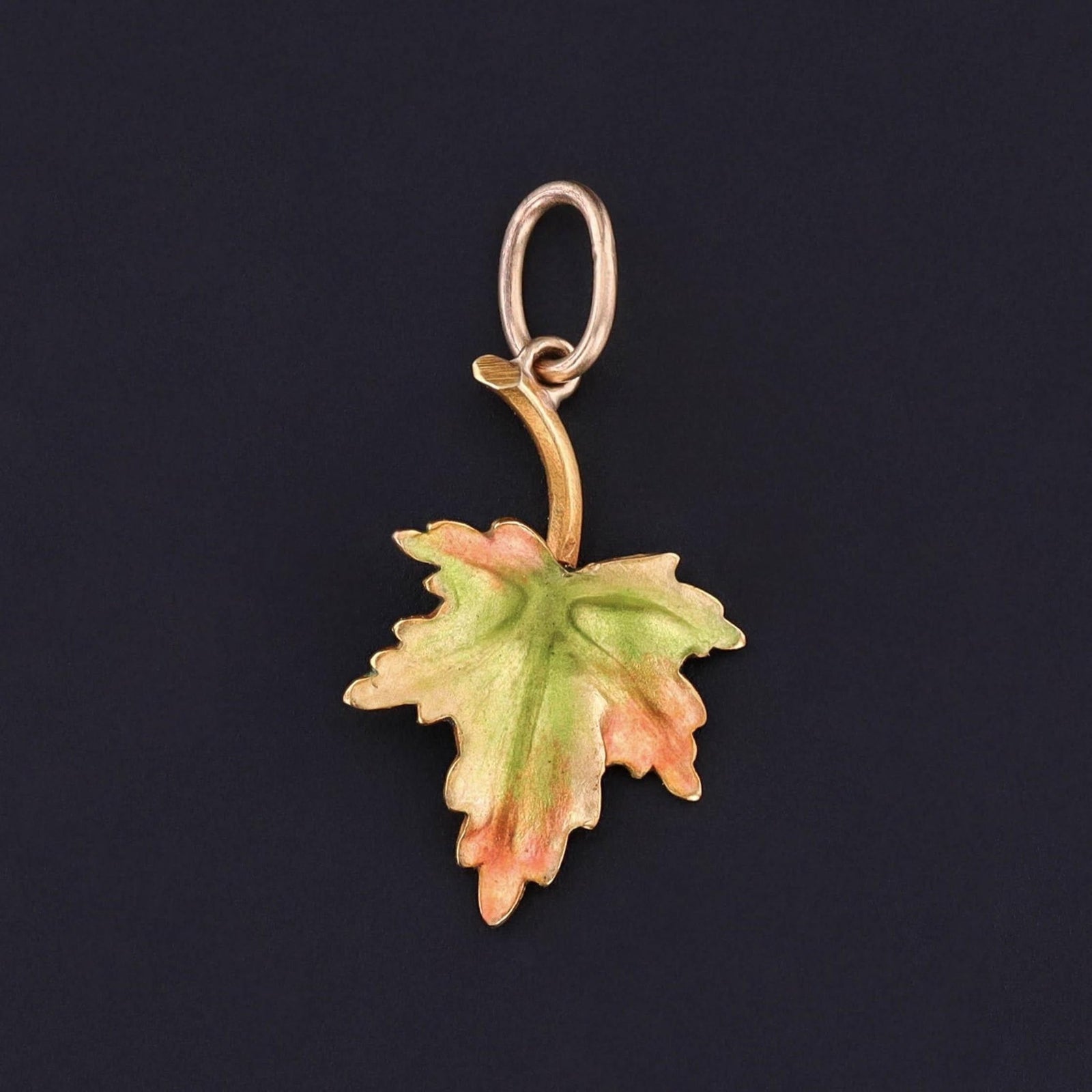 Antique Enamel Leaf Charm of 14k Gold - Trademark Antiques