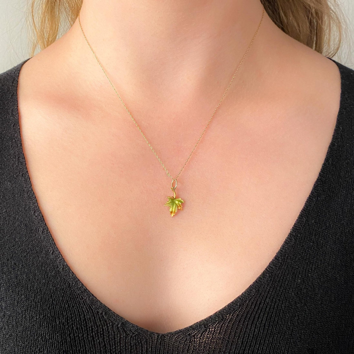 Antique Enamel Leaf Charm of 14k Gold - Trademark Antiques