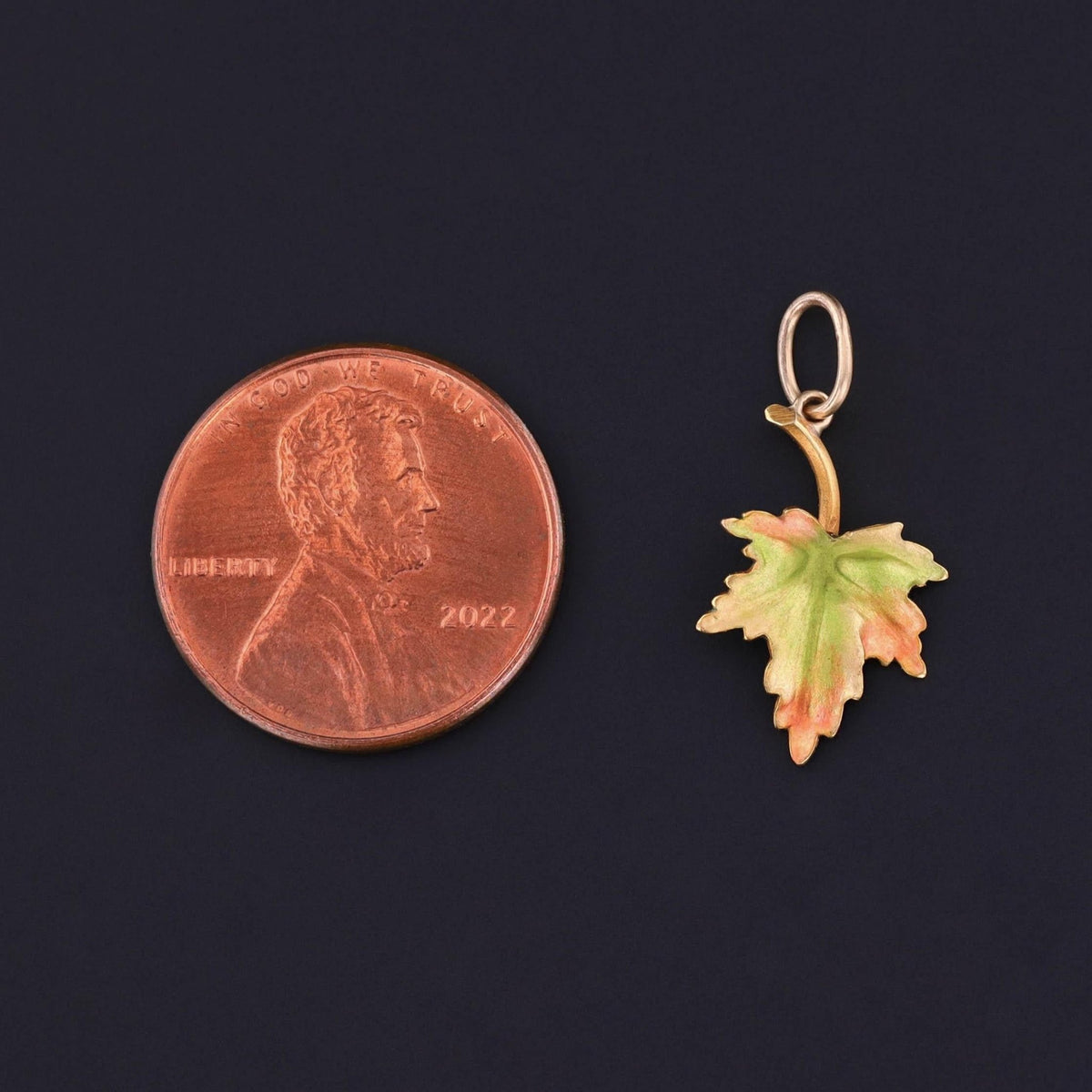Antique Enamel Leaf Charm of 14k Gold - Trademark Antiques