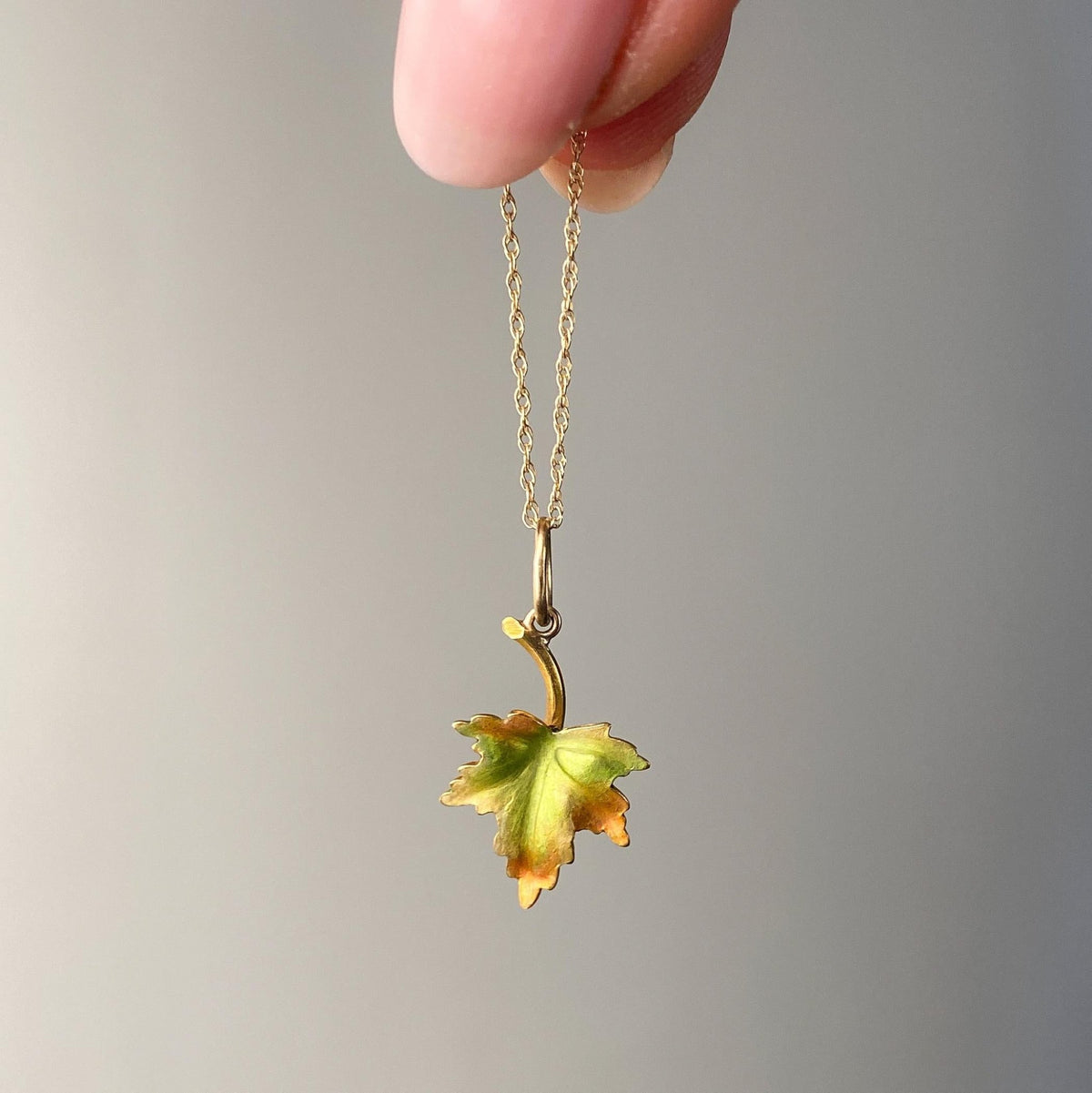 Antique Enamel Leaf Charm of 14k Gold - Trademark Antiques