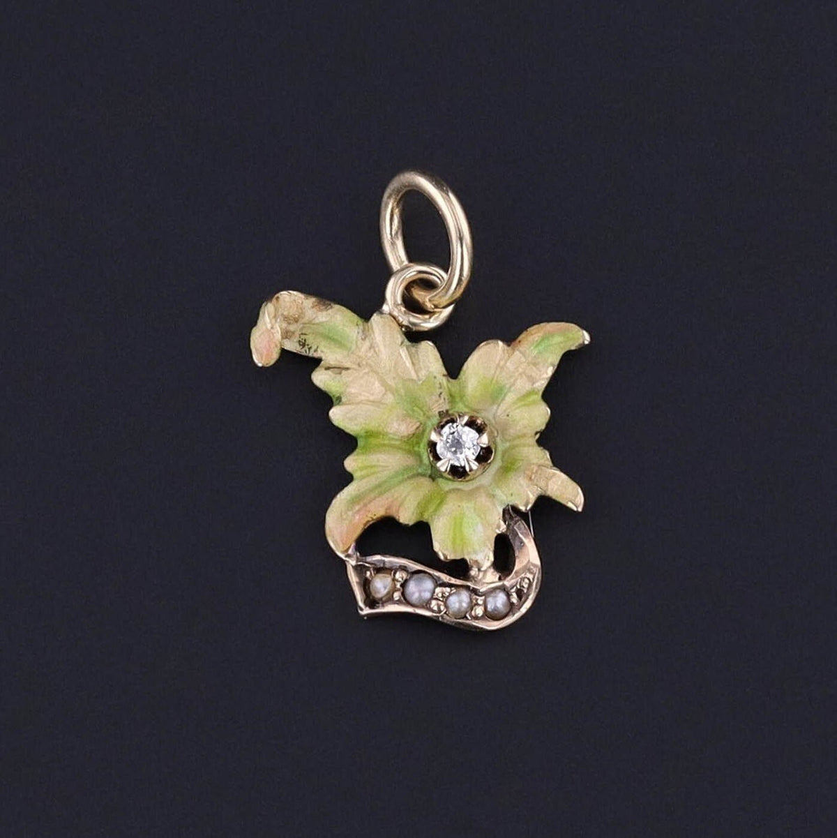 Antique Enamel Leaf Conversion Charm of 10k Gold - Trademark Antiques