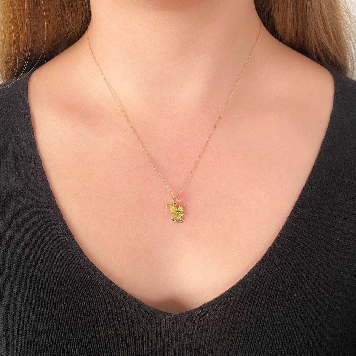 Antique Enamel Leaf Conversion Charm of 10k Gold - Trademark Antiques