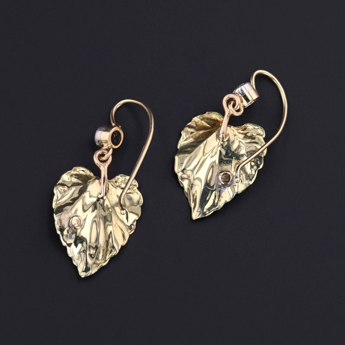 Antique Enamel Leaf Conversion Earrings of 14k Gold - Trademark Antiques