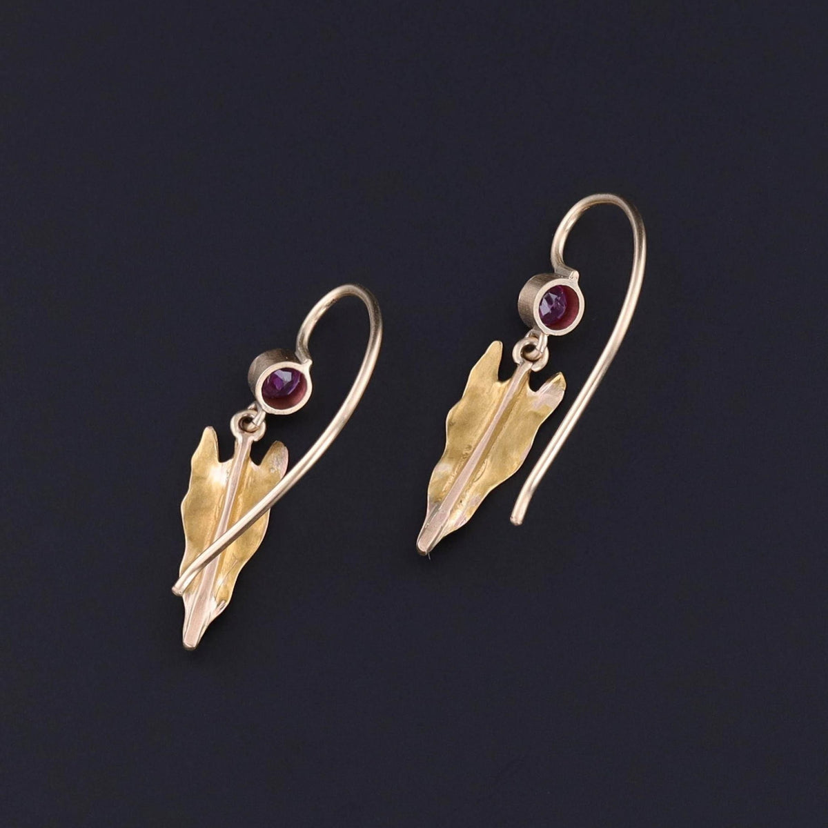 Antique Enamel Leaf Earrings of 14k Gold - Trademark Antiques