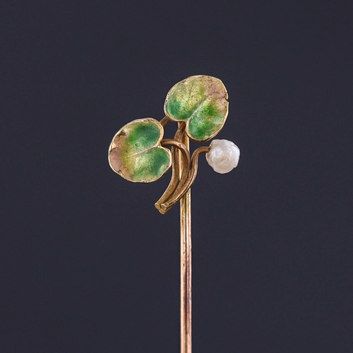Antique Enamel Lily Pad Stickpin of 14k Gold - Trademark Antiques