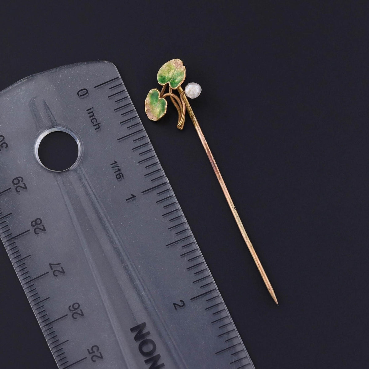 Antique Enamel Lily Pad Stickpin of 14k Gold - Trademark Antiques