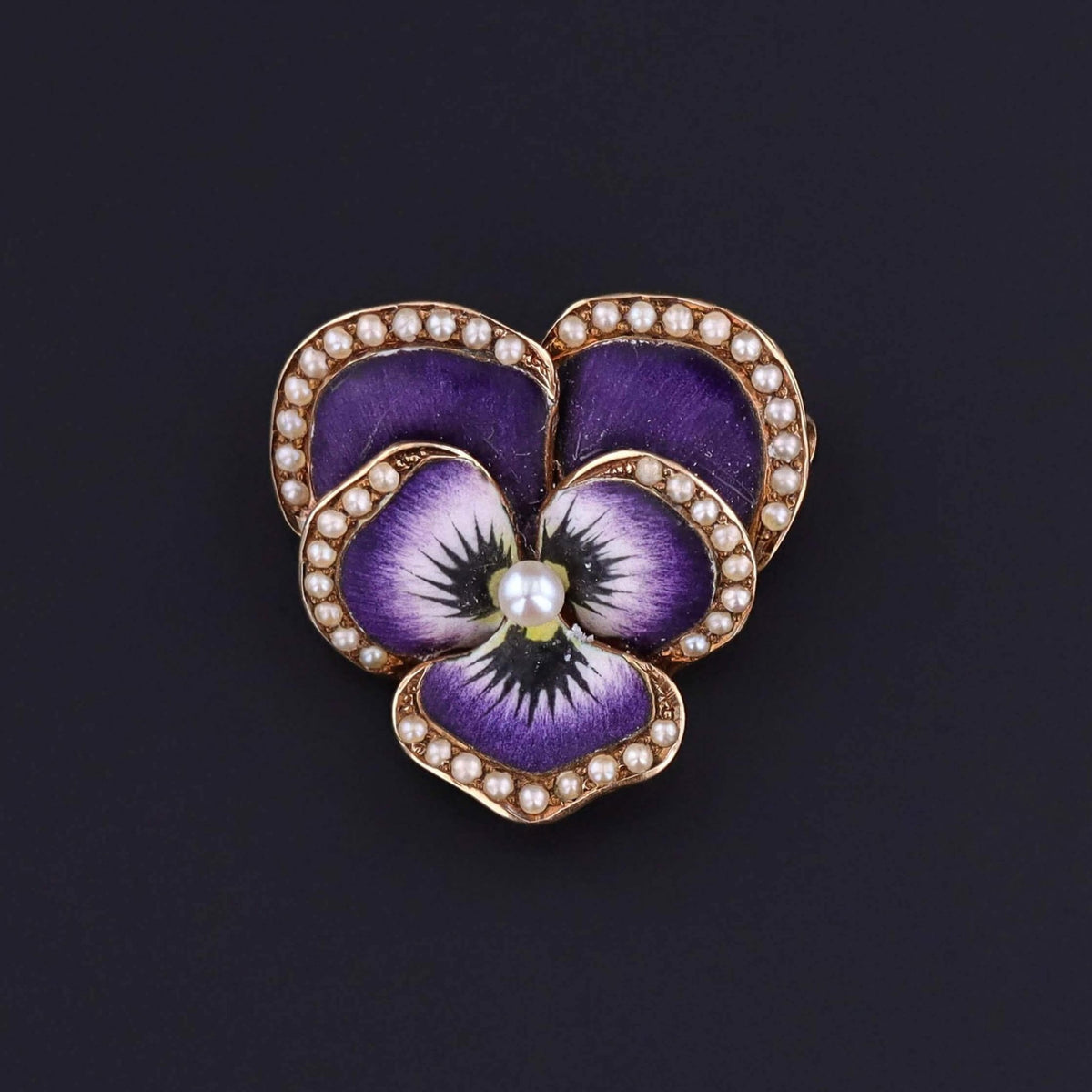Antique Enamel Pansy Brooch of 14k Gold - Trademark Antiques