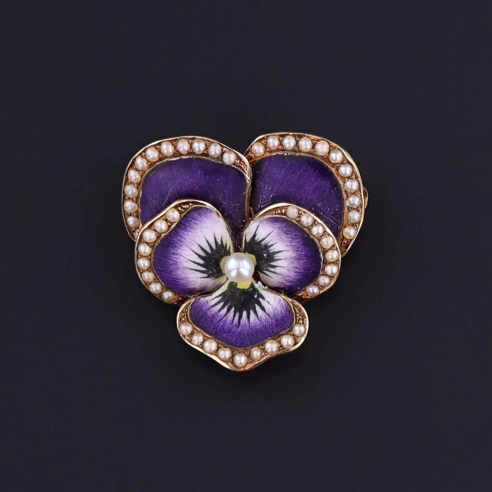 Antique Enamel Pansy Brooch of 14k Gold - Trademark Antiques