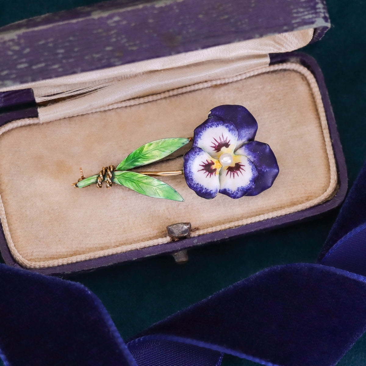 Antique Enamel Pansy Brooch of 14k Gold by Krementz and Co. - Trademark Antiques