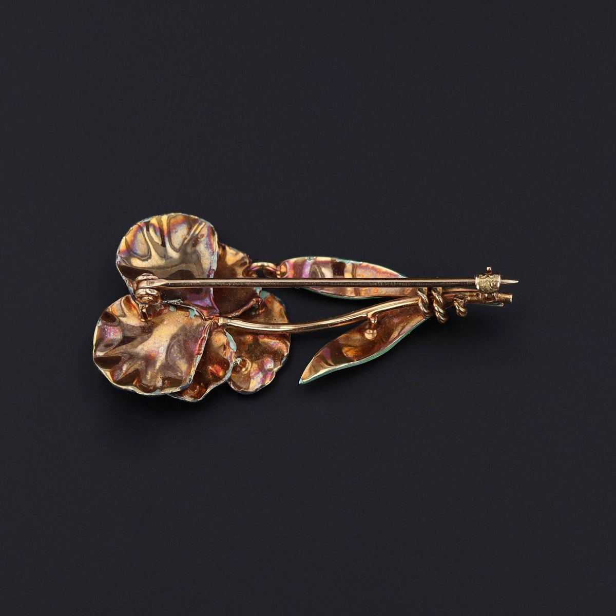 Antique Enamel Pansy Brooch of 14k Gold by Krementz and Co. - Trademark Antiques