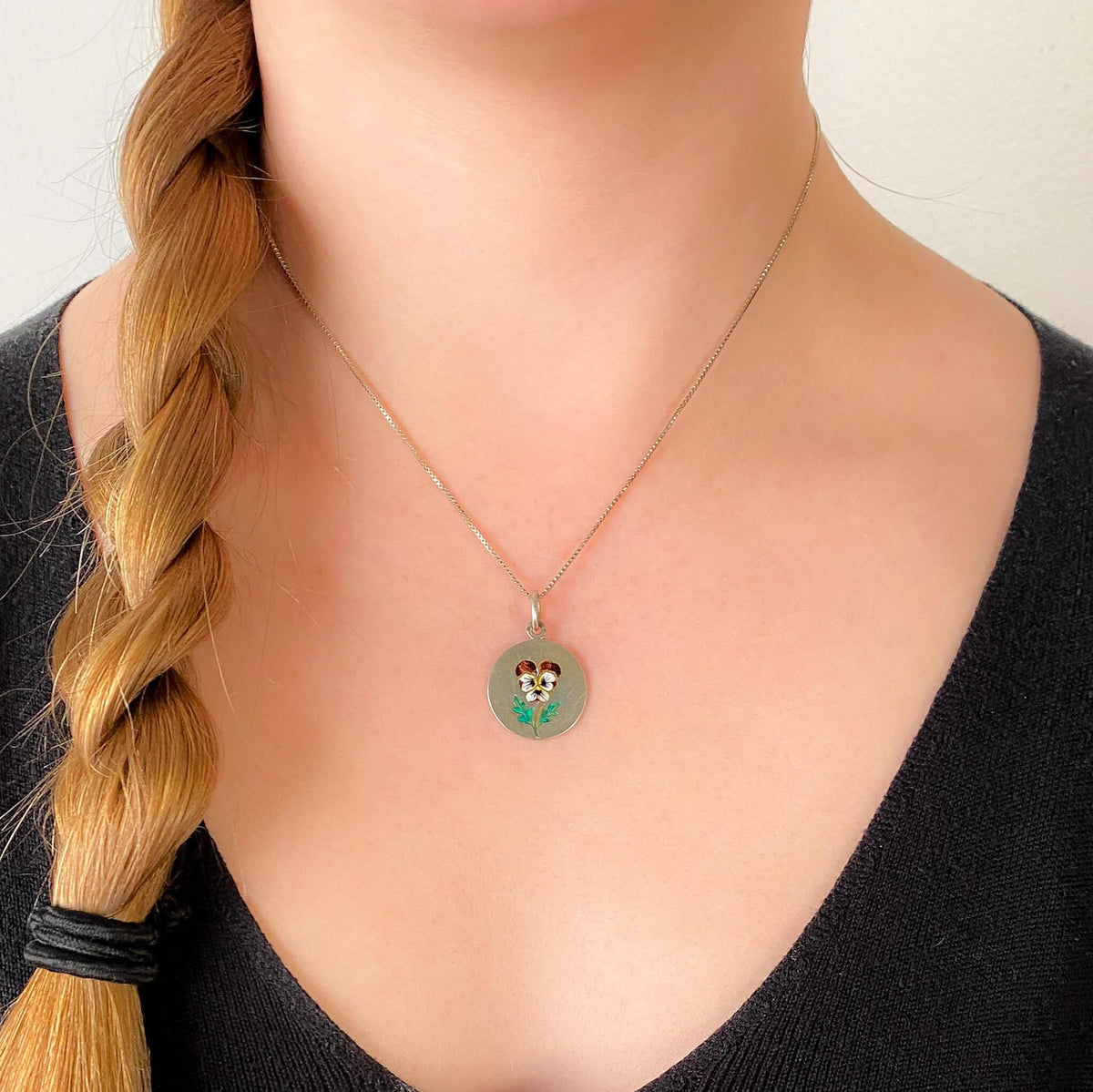 Antique Enamel Pansy Charm of Sterling Silver - Trademark Antiques