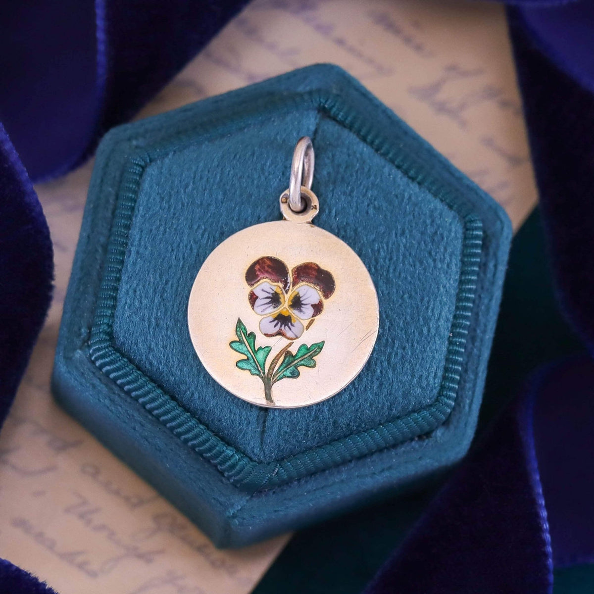 Antique Enamel Pansy Charm of Sterling Silver - Trademark Antiques