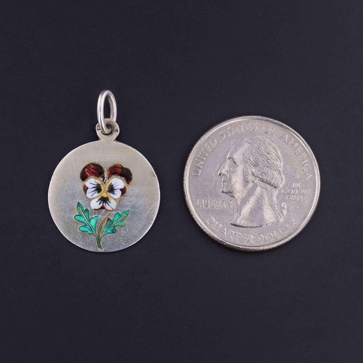 Antique Enamel Pansy Charm of Sterling Silver - Trademark Antiques
