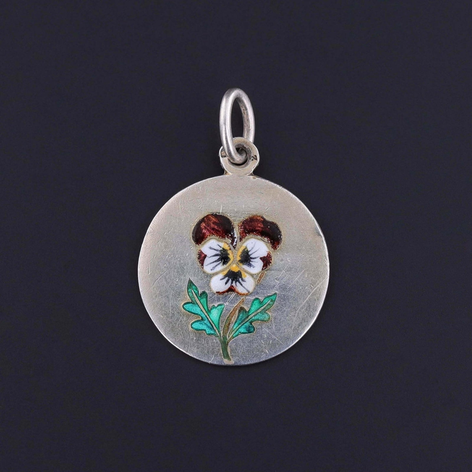 Antique Enamel Pansy Charm of Sterling Silver - Trademark Antiques
