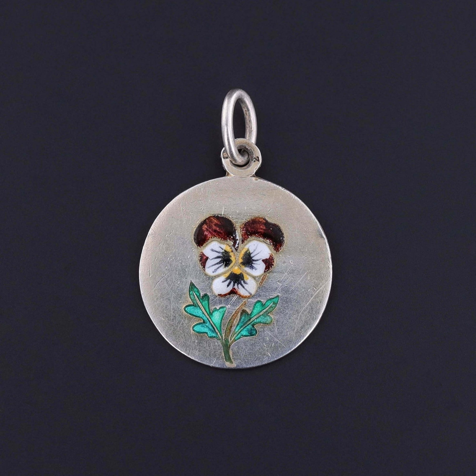 Antique Enamel Pansy Charm of Sterling Silver - Trademark Antiques