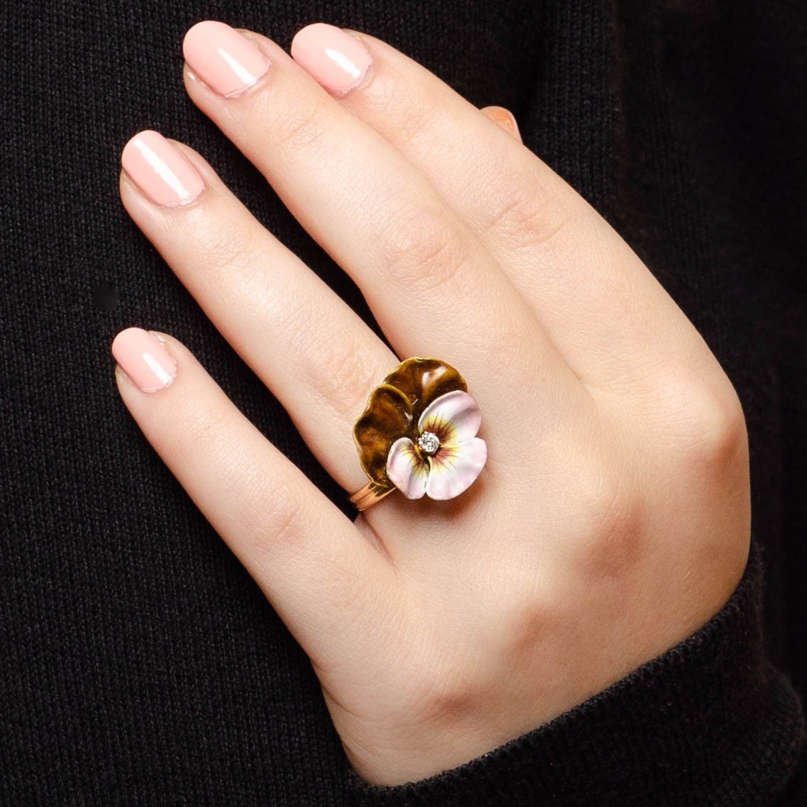 Antique Enamel Pansy Conversion Ring of 14k Gold - Trademark Antiques
