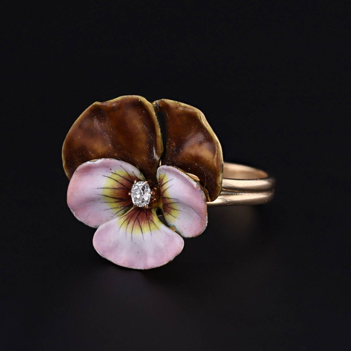 Antique Enamel Pansy Conversion Ring of 14k Gold - Trademark Antiques