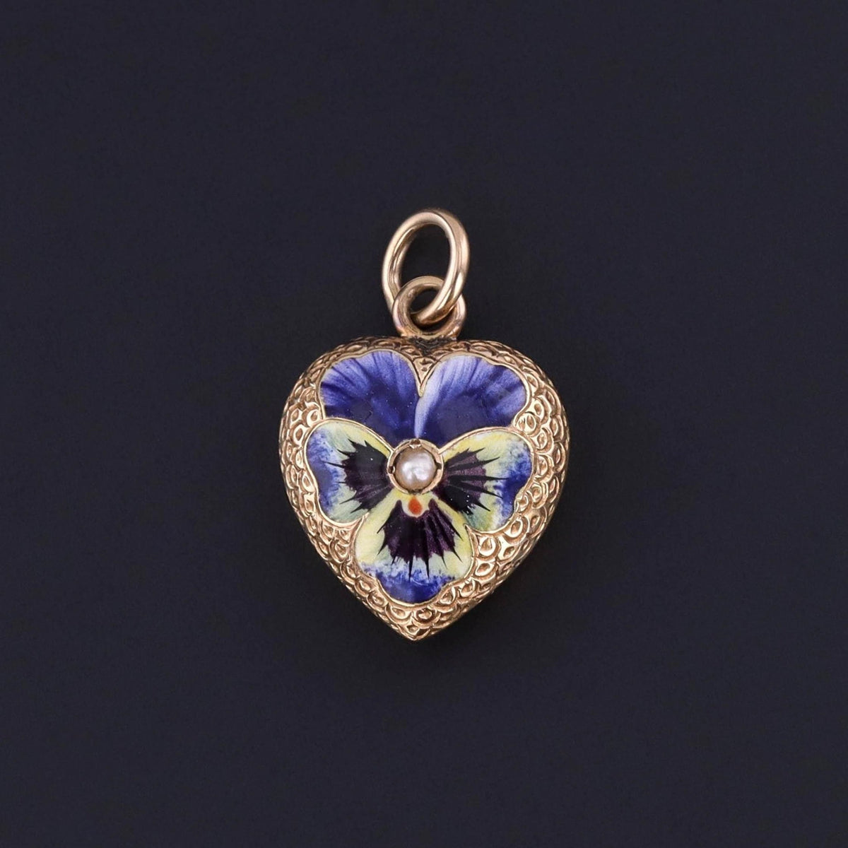 Antique Enamel Pansy Heart Pendant of 15ct Gold - Trademark Antiques