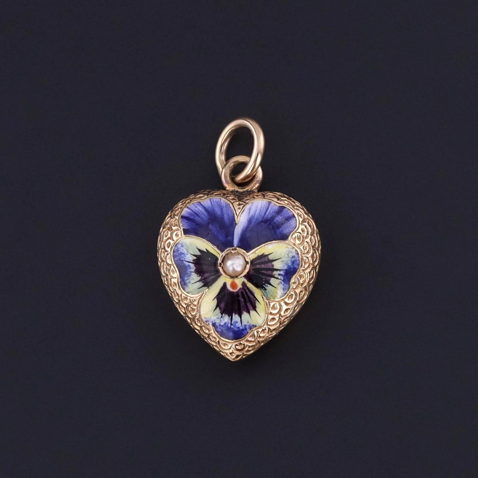 Antique Enamel Pansy Heart Pendant of 15ct Gold - Trademark Antiques