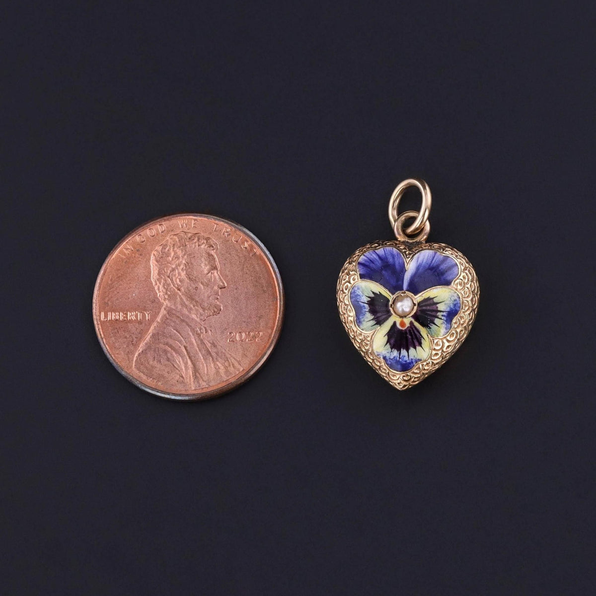 Antique Enamel Pansy Heart Pendant of 15ct Gold - Trademark Antiques