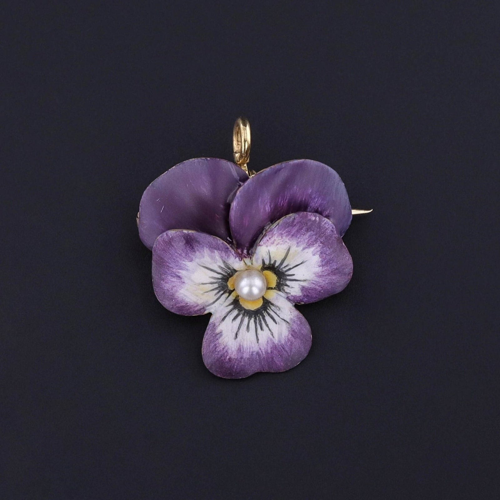 Antique Enamel Pansy Pendant Brooch of 14k Gold - Trademark Antiques