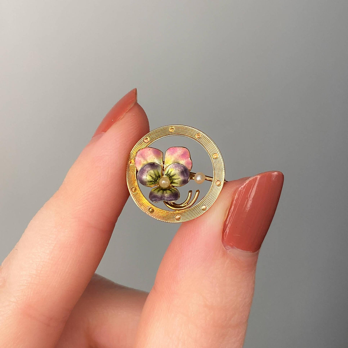 Antique Enamel Pansy Pin of 10k Gold - Trademark Antiques