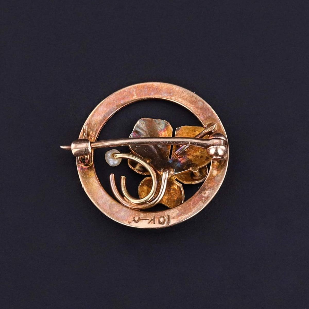 Antique Enamel Pansy Pin of 10k Gold - Trademark Antiques