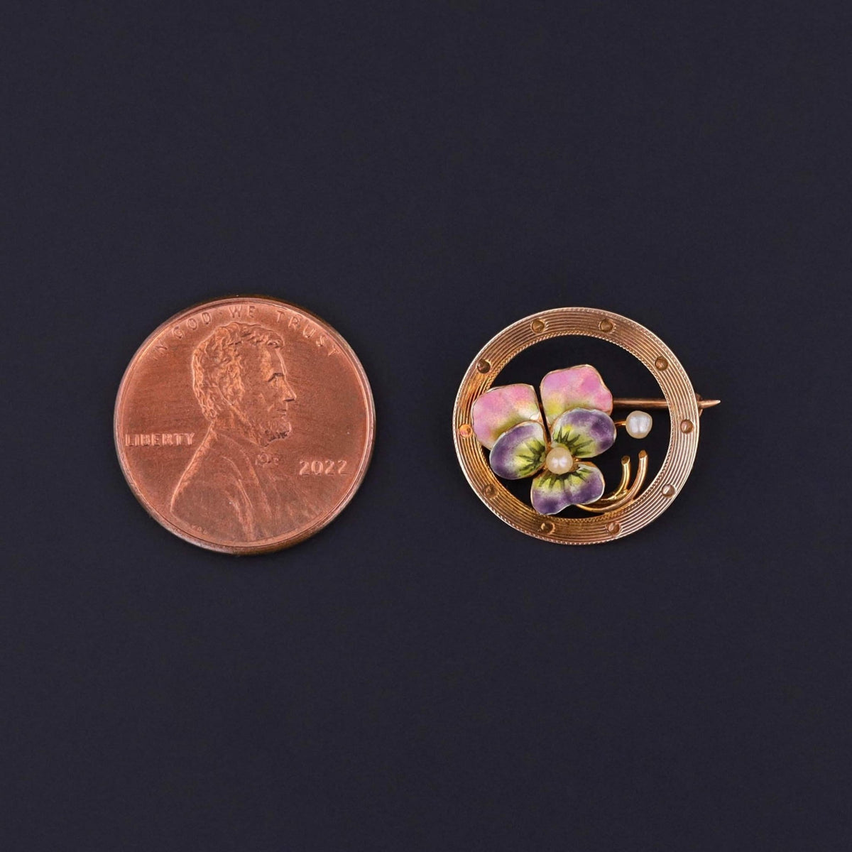 Antique Enamel Pansy Pin of 10k Gold - Trademark Antiques