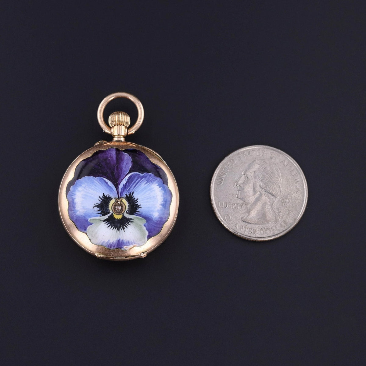 Antique Enamel Pansy Pocket Watch of 14k Gold - Trademark Antiques