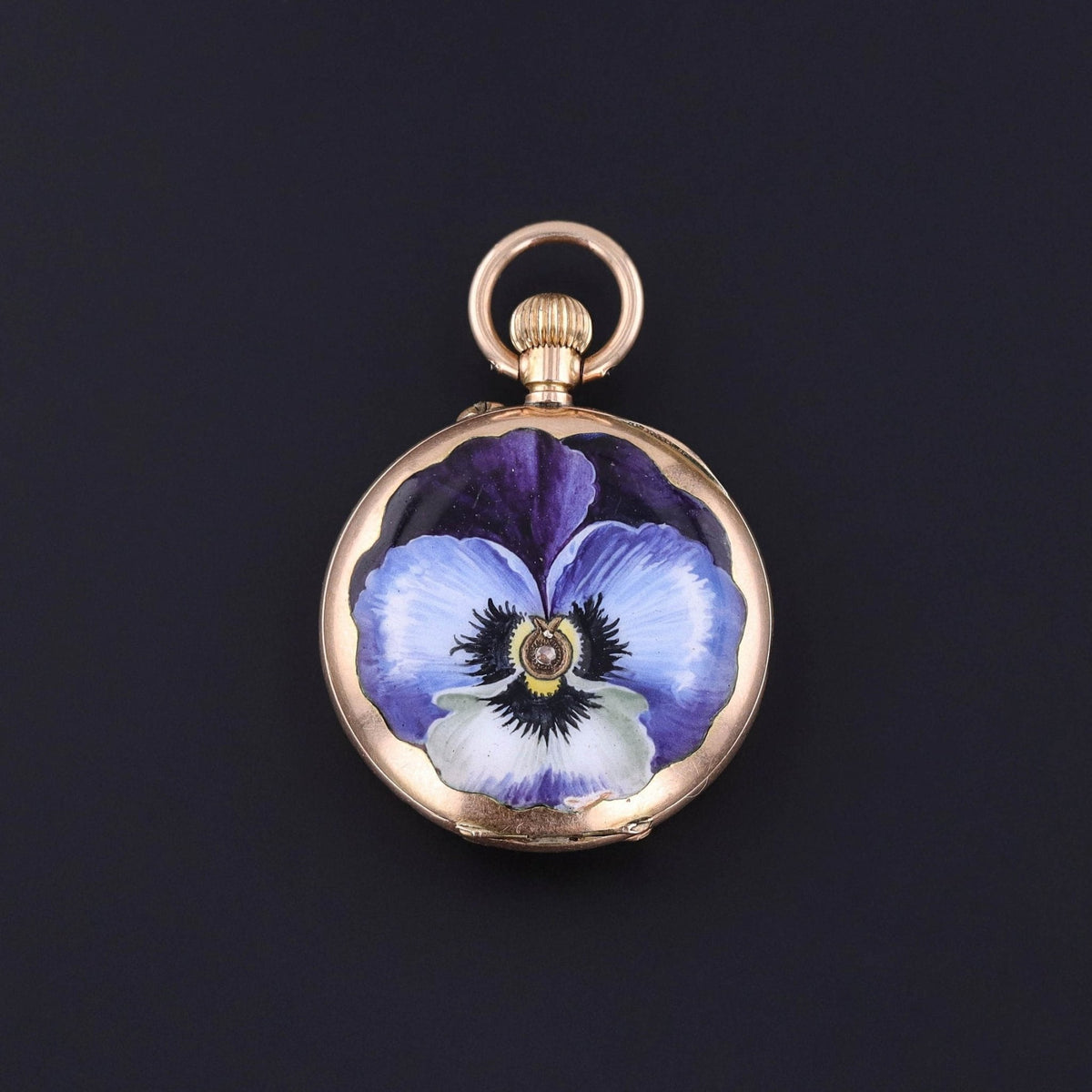 Antique Enamel Pansy Pocket Watch of 14k Gold - Trademark Antiques