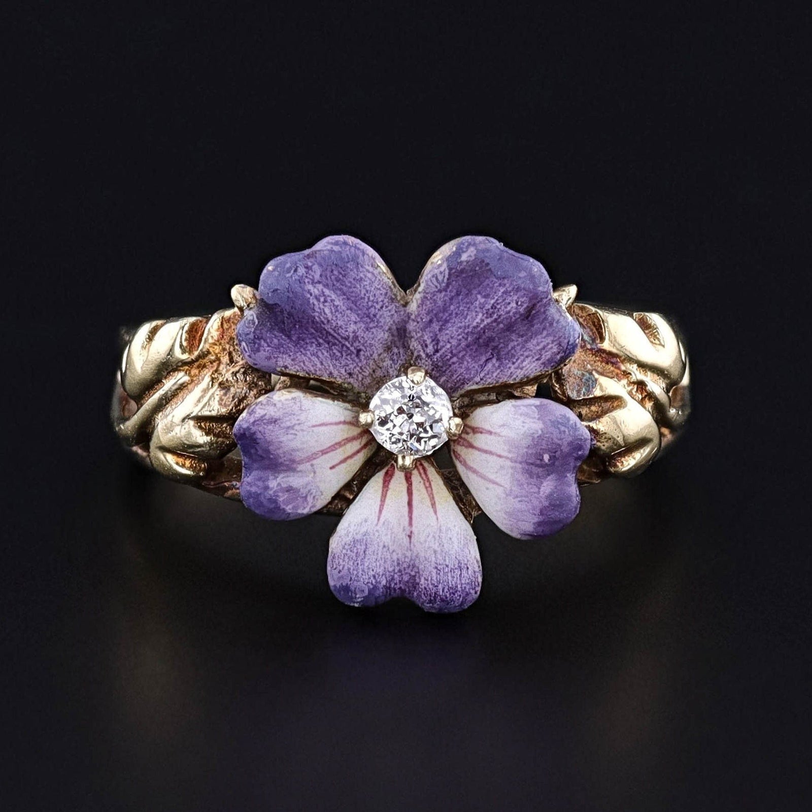 Antique Enamel Pansy Ring of 14k Gold - Trademark Antiques