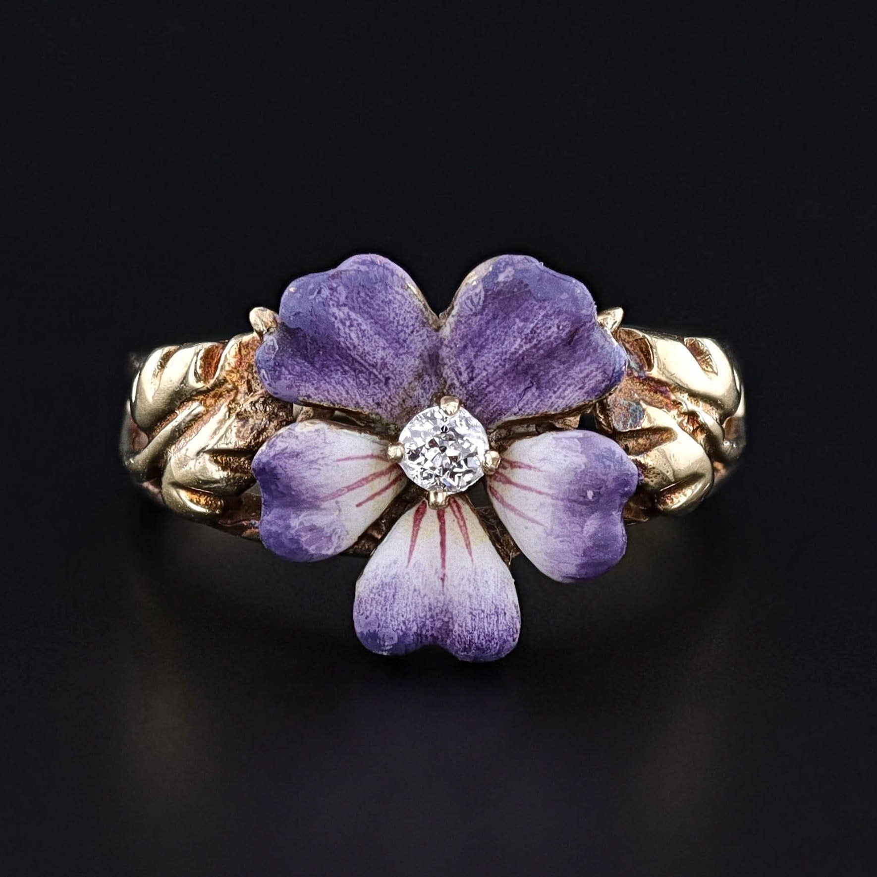 Antique Enamel Pansy Ring of 14k Gold - Trademark Antiques