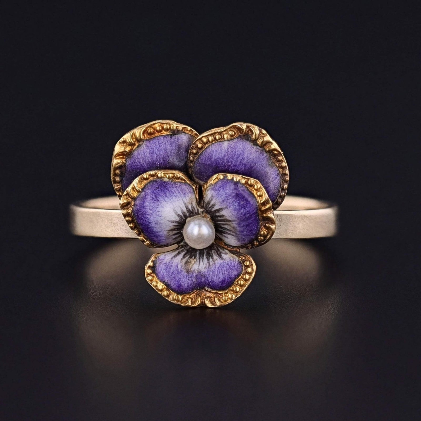 Antique Enamel Pansy Ring of 14k Gold - Trademark Antiques