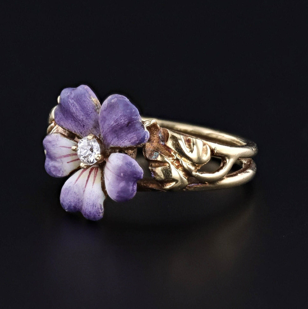 Antique Enamel Pansy Ring of 14k Gold - Trademark Antiques