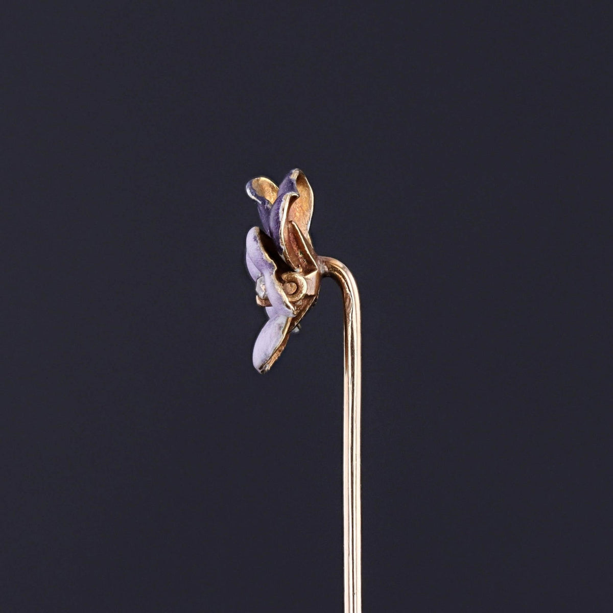 Antique Enamel Pansy Stickpin of 14k Gold - Trademark Antiques