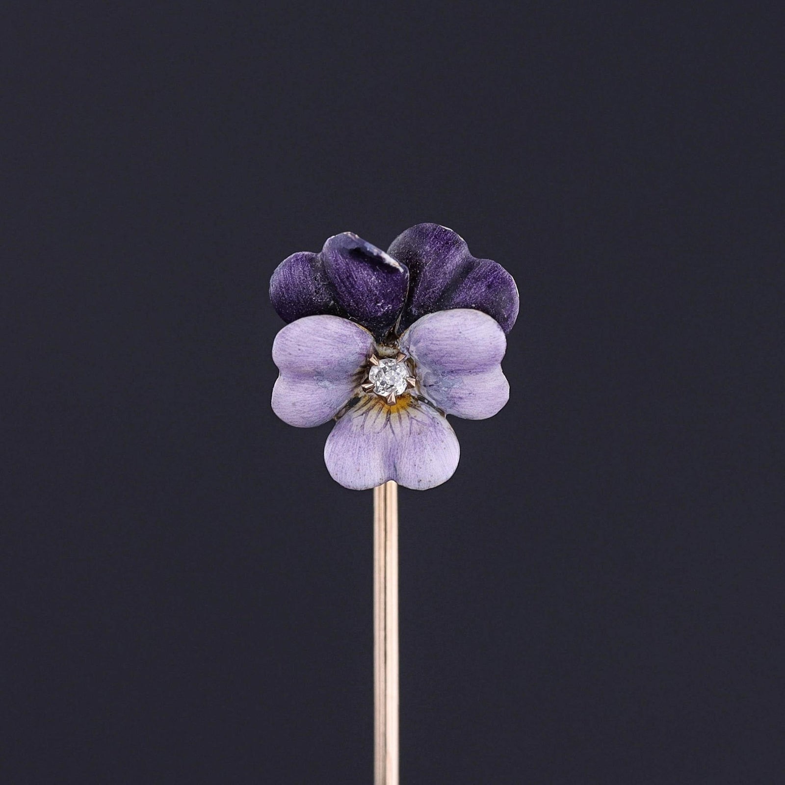 Antique Enamel Pansy Stickpin of 14k Gold - Trademark Antiques