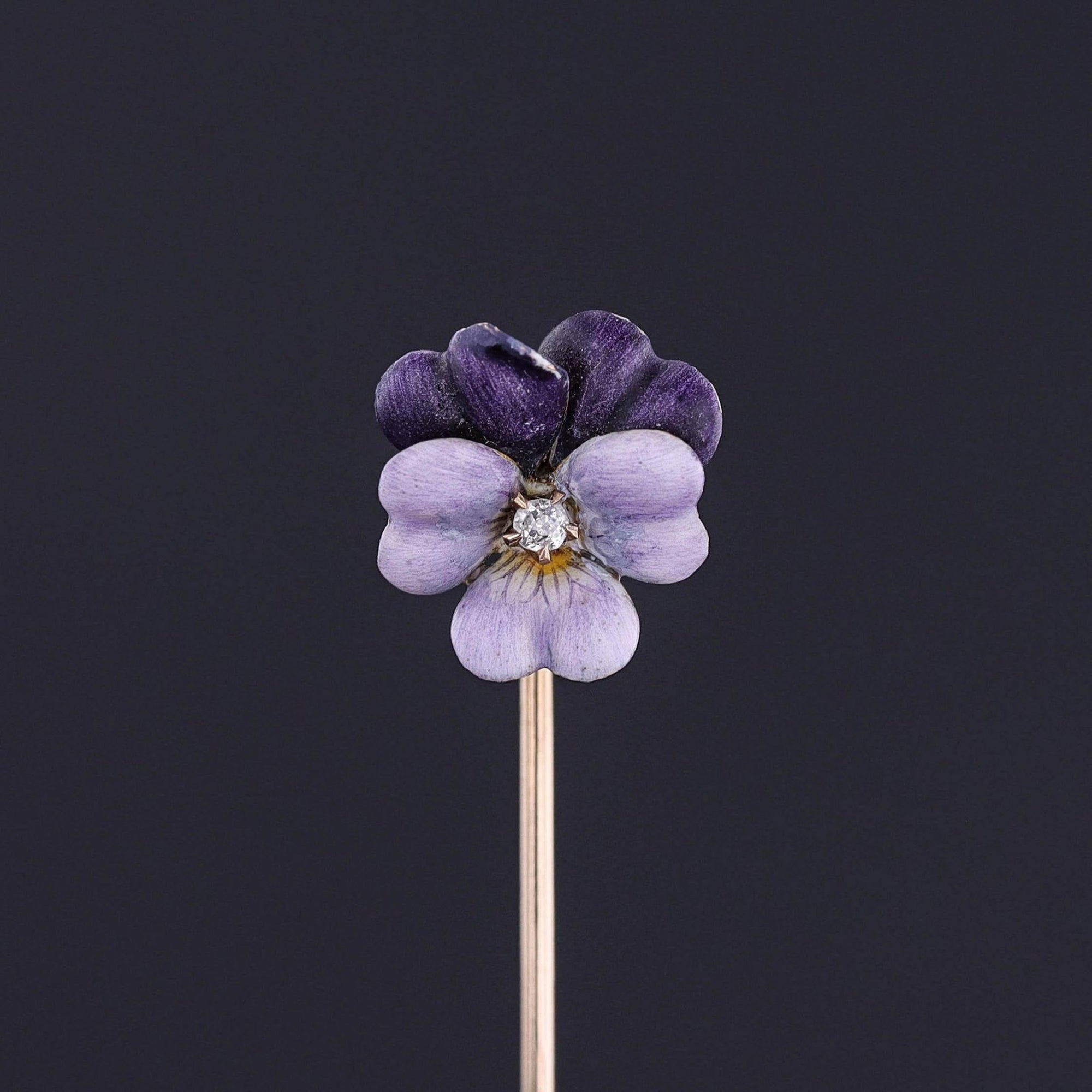 Antique Enamel Pansy Stickpin of 14k Gold - Trademark Antiques