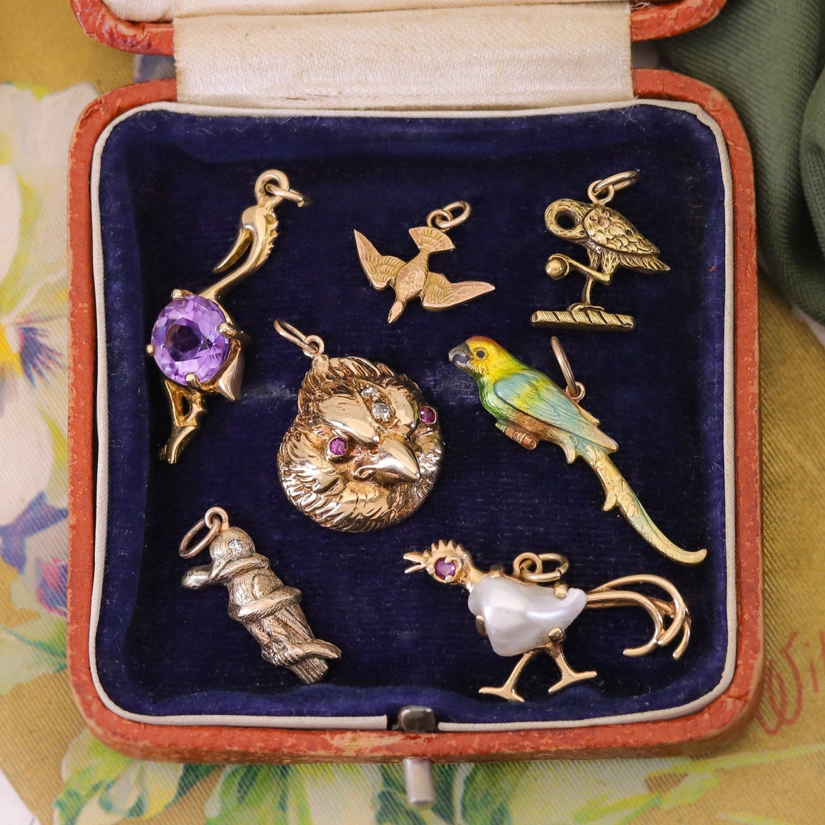 Antique Enamel Parrot Conversion Charm of 14k Gold - Trademark Antiques
