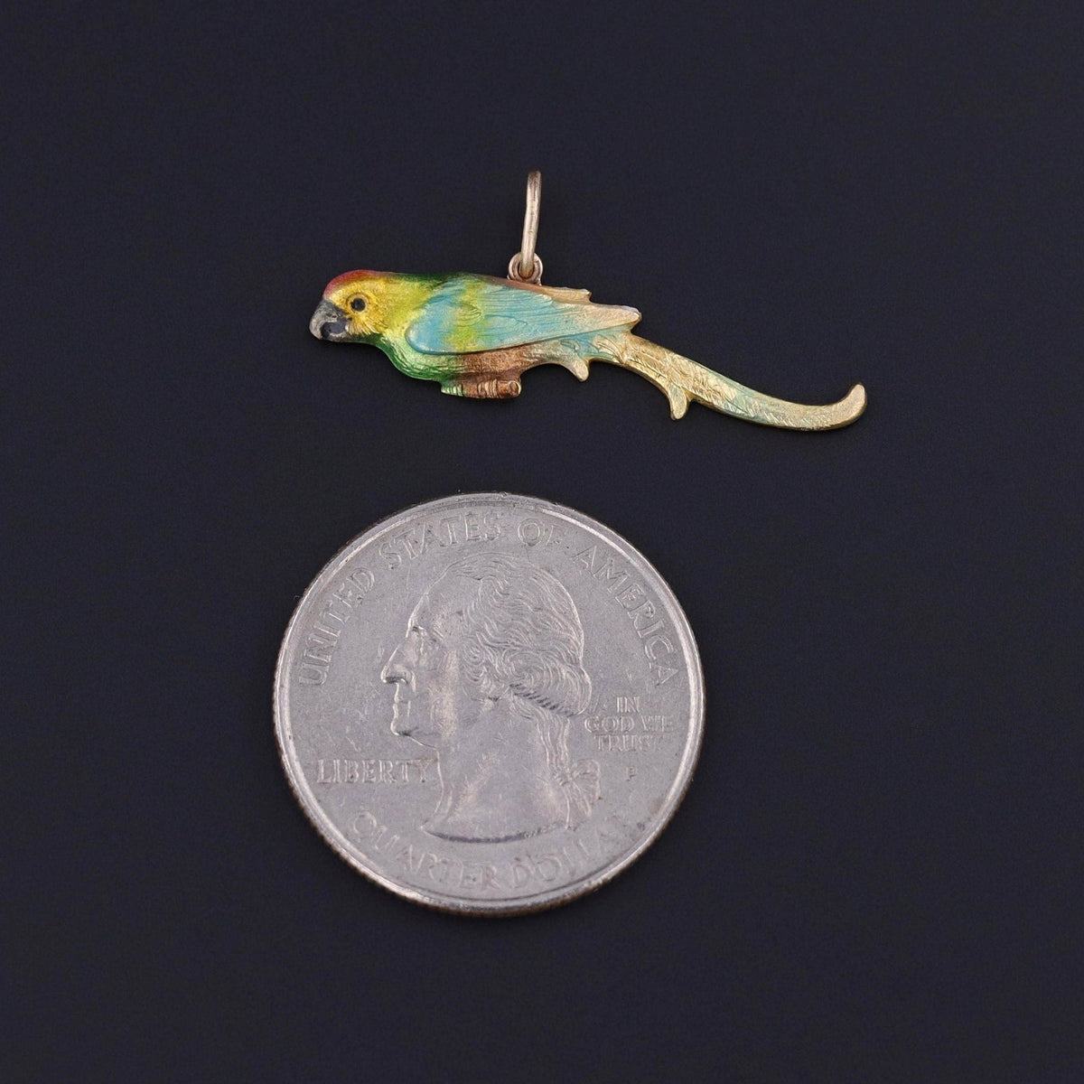 Antique Enamel Parrot Conversion Charm of 14k Gold - Trademark Antiques
