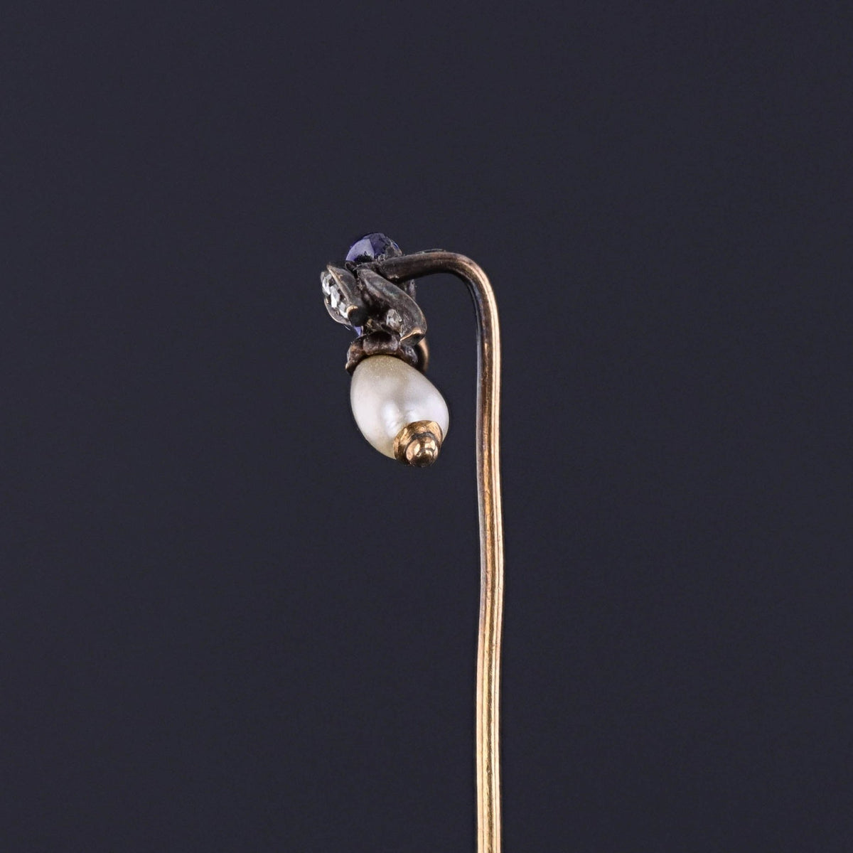 Antique Enamel Pearl and Diamond Stickpin - Trademark Antiques