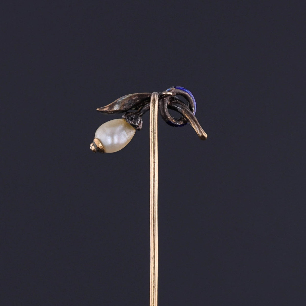 Antique Enamel Pearl and Diamond Stickpin - Trademark Antiques